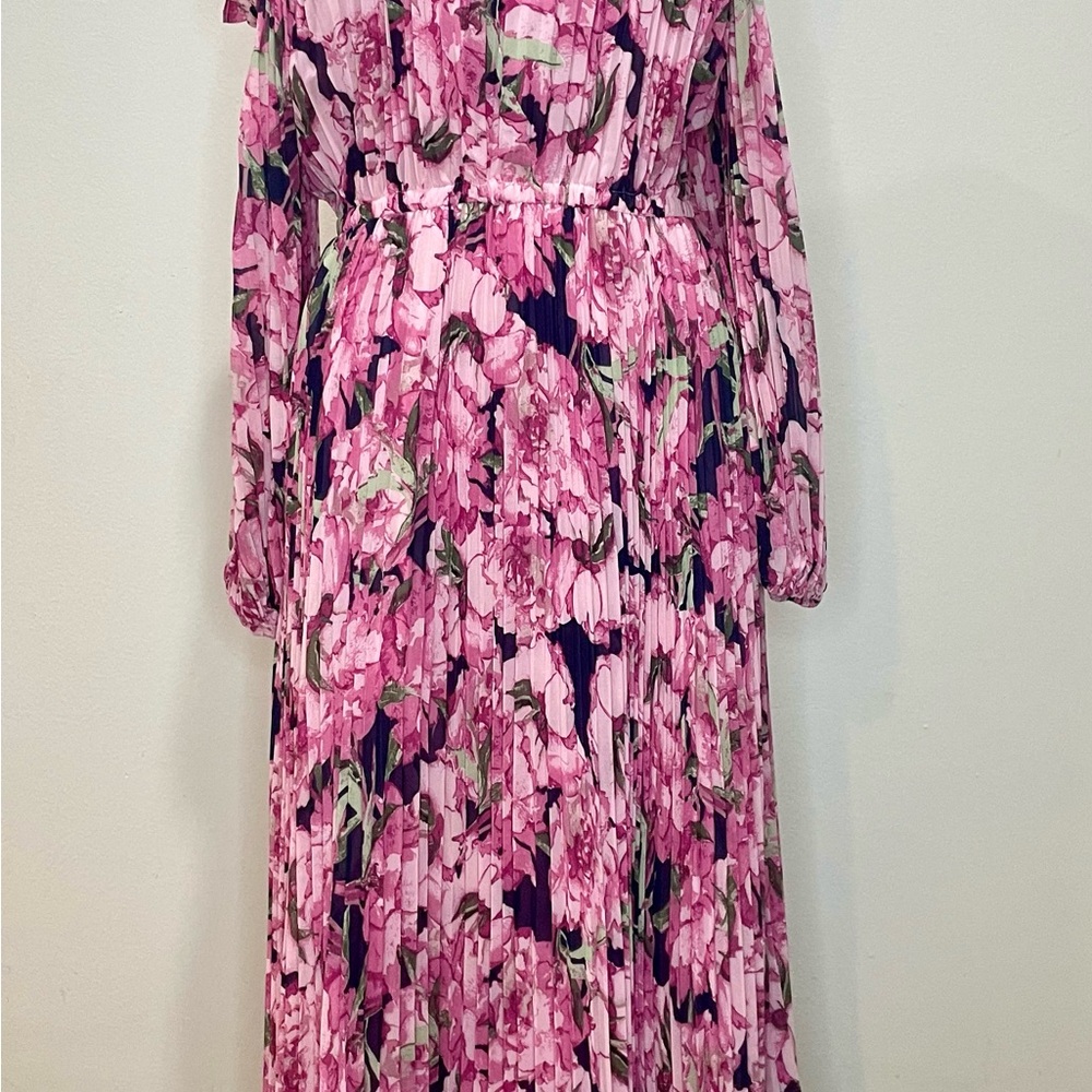 Floral Pink Maxi Dress Tiny Pleats xtra long
